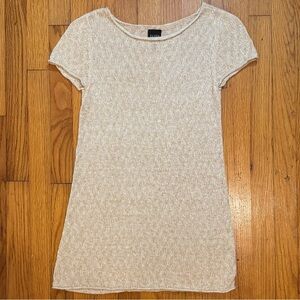 EILEEN FISHER 100% Linen Rolled Bateau Neck Tunic Sweater Beige Heather Size XS